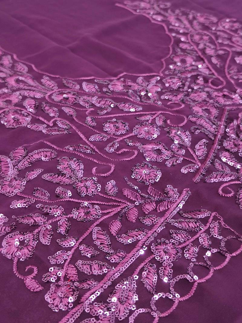 Plum Purple Georgette Sequin Embroidered Lehenga Choli Set