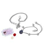 Fancy lord ganesha/evil eye handcrafted bracelets rakhi for bhaiya-bhabhi, couple with japanese pearls (adjustable).