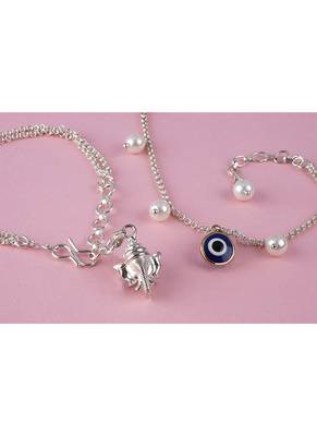 Fancy lord ganesha/evil eye handcrafted bracelets rakhi for bhaiya-bhabhi, couple with japanese pearls (adjustable). 3