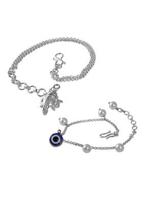 Fancy lord ganesha/evil eye handcrafted bracelets rakhi for bhaiya-bhabhi, couple with japanese pearls (adjustable). 4