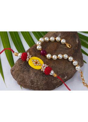 Combo of colorful kundan stone rakhi n pearl bracelet for bhaiya/brother, couple pair rakhi set 4