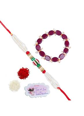 Handmade rakhi for brother, combo couple pair rakhi set for bhaiya pearl moon light bracelet 1