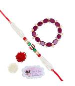 Handmade rakhi for brother, combo couple pair rakhi set for bhaiya pearl moon light bracelet