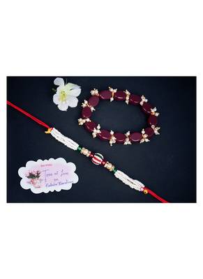 Handmade rakhi for brother, combo couple pair rakhi set for bhaiya pearl moon light bracelet 2
