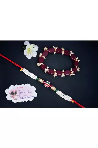 Handmade rakhi for brother, combo couple pair rakhi set for bhaiya pearl moon light bracelet