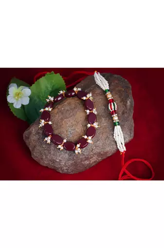 Handmade rakhi for brother, combo couple pair rakhi set for bhaiya pearl moon light bracelet