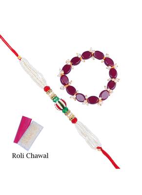 Handmade rakhi for brother, combo couple pair rakhi set for bhaiya pearl moon light bracelet 4