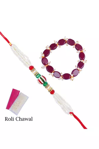 Handmade rakhi for brother, combo couple pair rakhi set for bhaiya pearl moon light bracelet