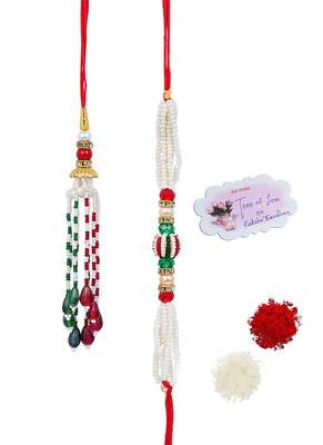Handmade rakhi combo couple pair set fancy rakhi bracelet with roli chawal raksha bandhan with hand written card 1