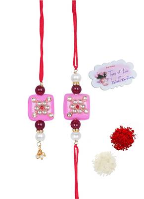 Handmade kundan pink stone rakhi for brother,combo design collection couple pair rakhi 1