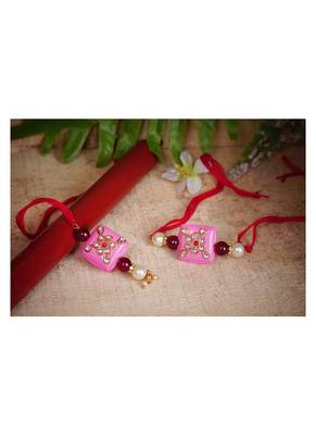 Handmade kundan pink stone rakhi for brother,combo design collection couple pair rakhi 2