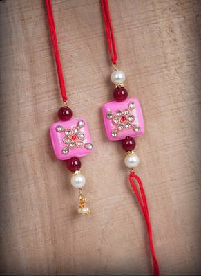 Handmade kundan pink stone rakhi for brother,combo design collection couple pair rakhi 3