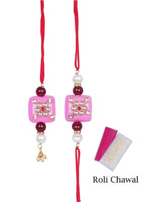 Handmade kundan pink stone rakhi for brother,combo design collection couple pair rakhi 4