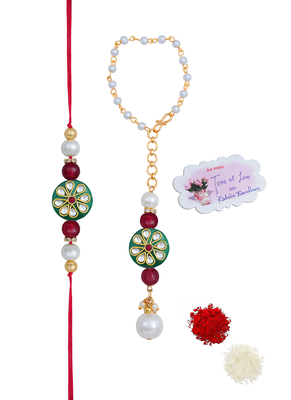 Handmade kundan green stone rakhi for brother, combo fancy design collection couple pair rakhi 1