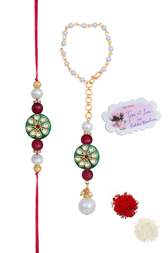 Handmade kundan green stone rakhi for brother, combo fancy design collection couple pair rakhi