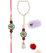 Handmade kundan green stone rakhi for brother, combo fancy design collection couple pair rakhi