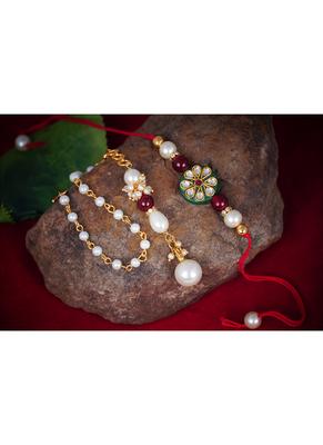 Handmade kundan green stone rakhi for brother,combo pearl collection couple pair rakhi 2