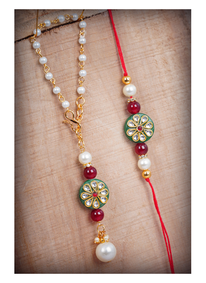Handmade kundan green stone rakhi for brother, combo fancy design collection couple pair rakhi 2