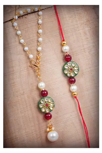 Handmade kundan green stone rakhi for brother, combo fancy design collection couple pair rakhi