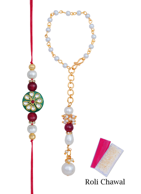 Handmade kundan green stone rakhi for brother,combo pearl collection couple pair rakhi 3