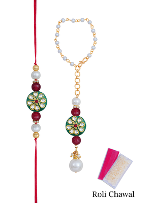 Handmade kundan green stone rakhi for brother, combo fancy design collection couple pair rakhi 4