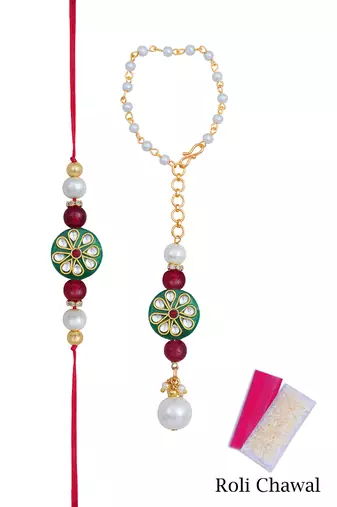 Handmade kundan green stone rakhi for brother, combo fancy design collection couple pair rakhi