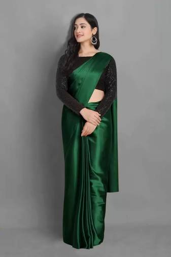BOLLYWOOD STYLE DESIGNER SATIN SILK SAREE PARTY WEAR SAREE EXCLUSIVE SAREE WITH SEQUENCE WORK BLOUSE