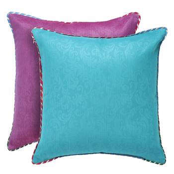 Purple Turquoise Self Texture Reversible Cushion Cover (Set of 2pcs) 1