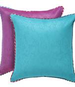 Purple Turquoise Self Texture Reversible Cushion Cover (Set of 2pcs)