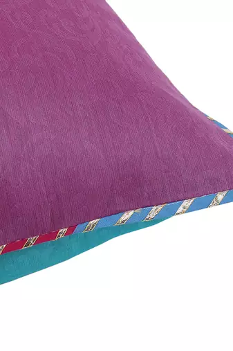 Purple Turquoise Self Texture Reversible Cushion Cover (Set of 2pcs)