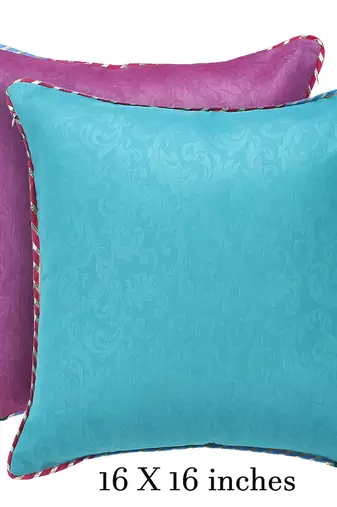 Purple Turquoise Self Texture Reversible Cushion Cover (Set of 2pcs)