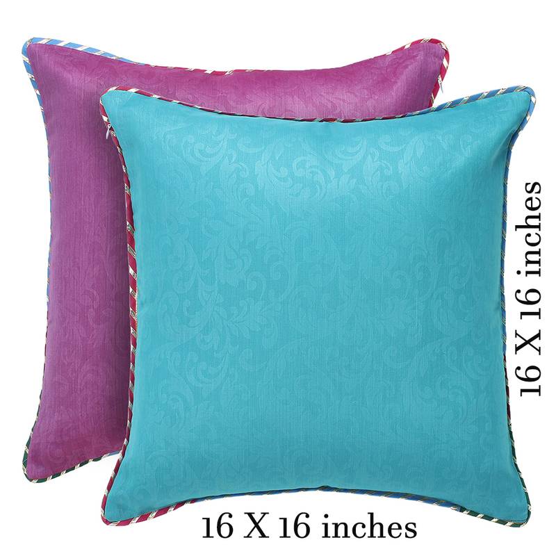 Purple Turquoise Self Texture Reversible Cushion Cover (Set of 2pcs)