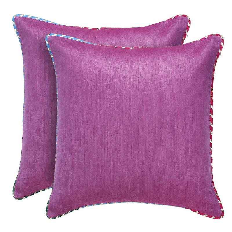 Purple Turquoise Self Texture Reversible Cushion Cover (Set of 2pcs)