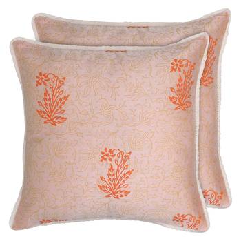 Ivory orange Block Printed Reversible Cushion Cover (Set of 2pcs) 1