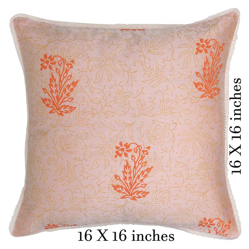 Ivory orange Block Printed Reversible Cushion Cover (Set of 2pcs)