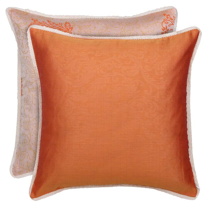 Ivory orange Block Printed Reversible Cushion Cover (Set of 2pcs)