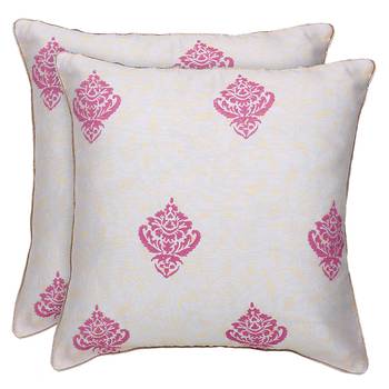 Ivory Pink Block Printed Reversible Cushion Cover (Set of 2pcs) 1