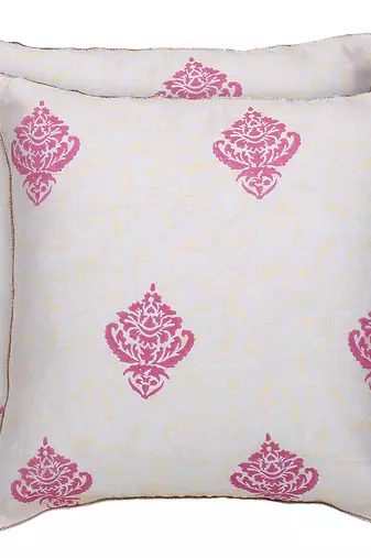 Ivory Pink Block Printed Reversible Cushion Cover (Set of 2pcs)