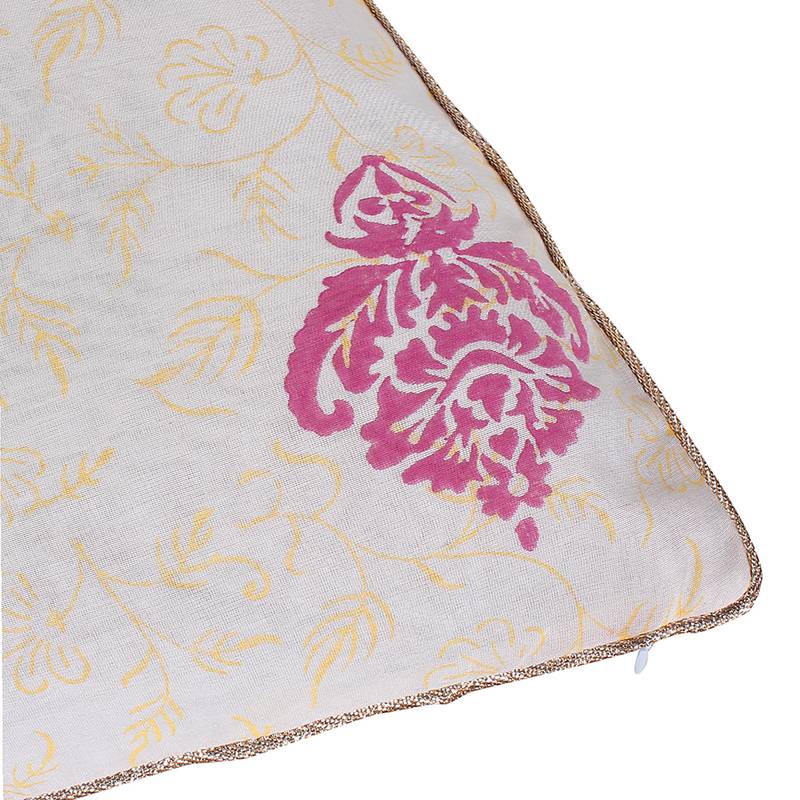 Ivory Pink Block Printed Reversible Cushion Cover (Set of 2pcs)