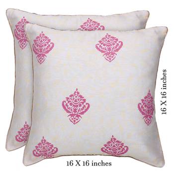 Ivory Pink Block Printed Reversible Cushion Cover (Set of 2pcs) 4