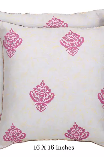 Ivory Pink Block Printed Reversible Cushion Cover (Set of 2pcs)