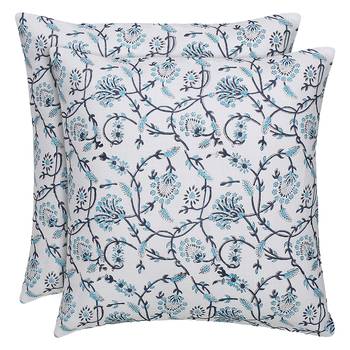 White Blue Cotton Block Print Cushion Cover (Set of 2pcs) 1