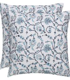 White Blue Cotton Block Print Cushion Cover (Set of 2pcs)