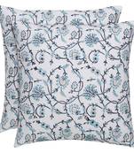 White Blue Cotton Block Print Cushion Cover (Set of 2pcs)