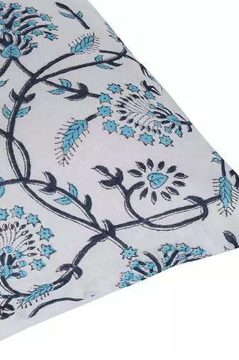 White Blue Cotton Block Print Cushion Cover (Set of 2pcs)