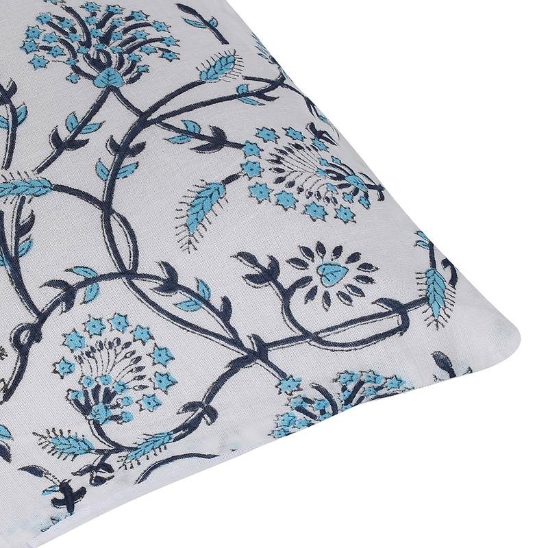 White Blue Cotton Block Print Cushion Cover (Set of 2pcs)