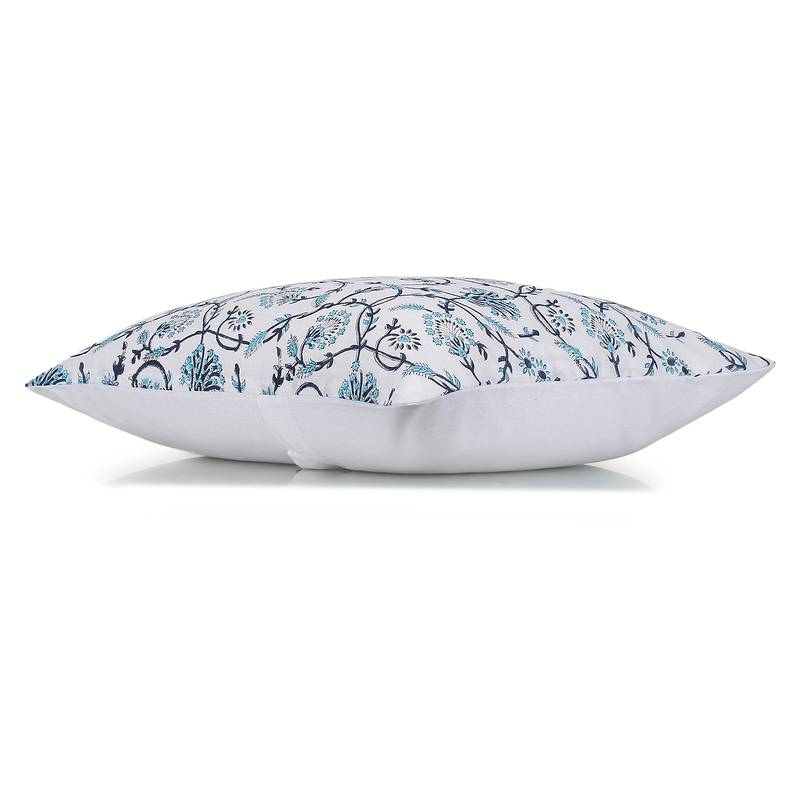 White Blue Cotton Block Print Cushion Cover (Set of 2pcs)