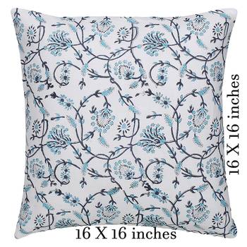 White Blue Cotton Block Print Cushion Cover (Set of 2pcs) 4