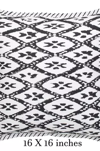 Black and white Block Printed Cushion Cover (Set of 2pcs)