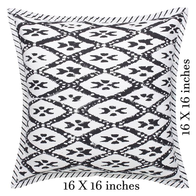 Black and white Block Printed Cushion Cover (Set of 2pcs)